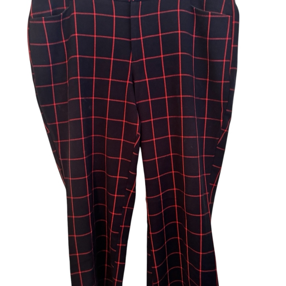 Eloquii Navy and Red Tailored Trousers with Bold Pattern
